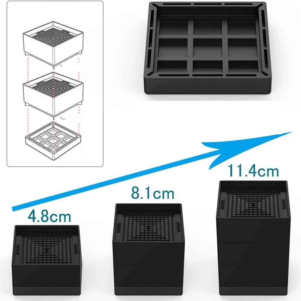 Heavy Duty Stackable Black Polypropylene Plastic Bed Risers E642416