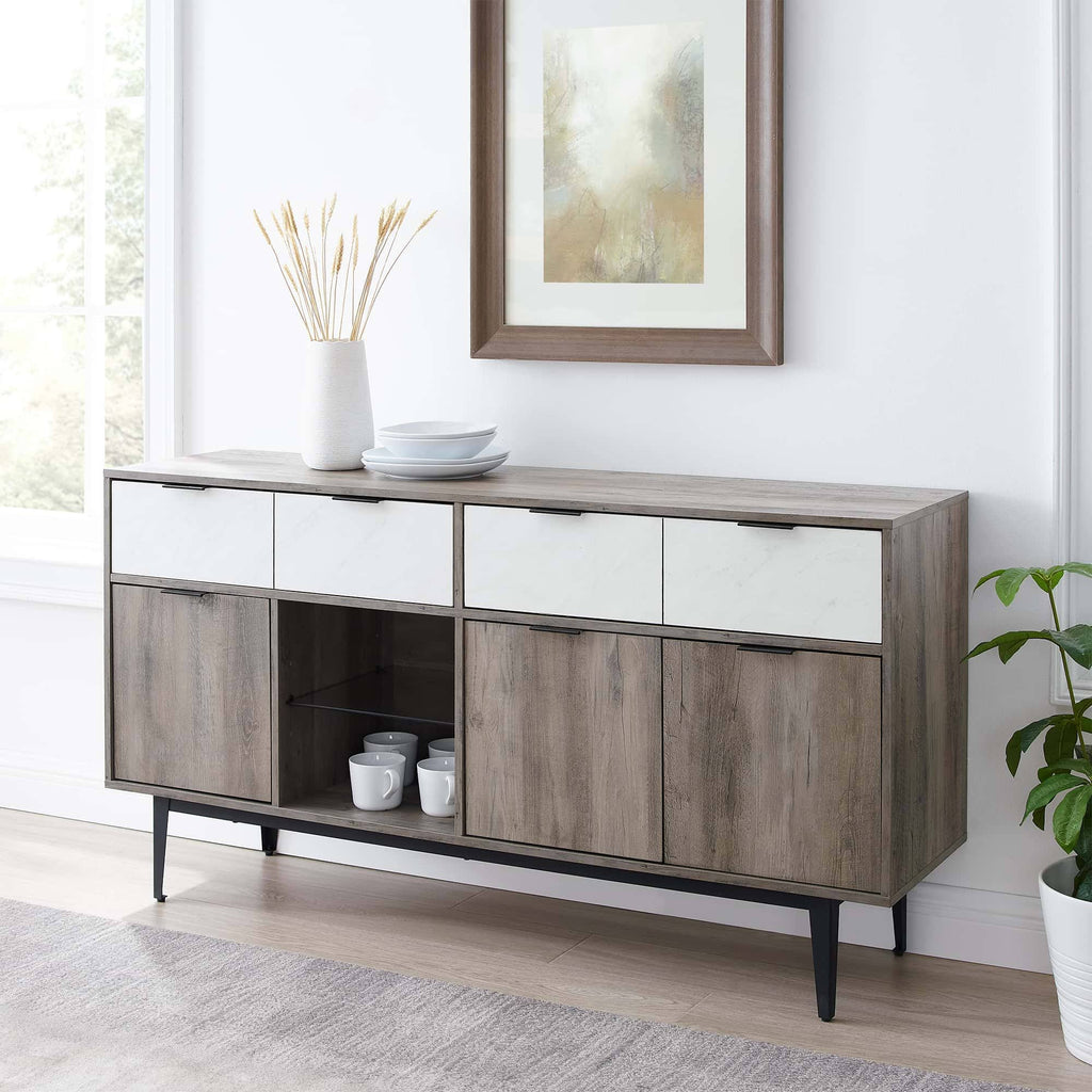 Faux White Marble 2 Drawer Sideboard Q883