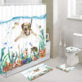 Funny Diving English Bulldog Shower Curtain Set with Hooks 69 x 70Inch, Bathroom Sets with Shower Curtain and Rugs, Toilet Lid Cover and Bath Mat B770