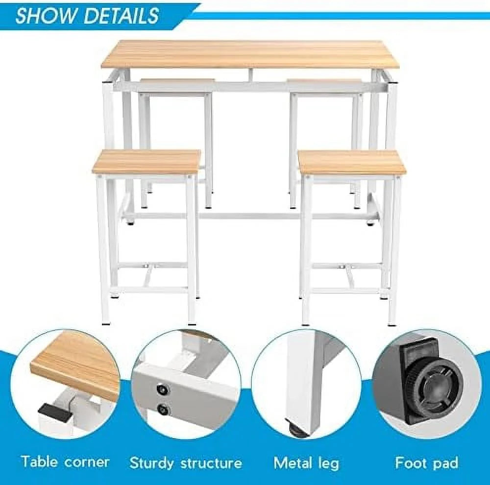 Dining Table Set for 4 with 4 Round Stools 5 Piece B788