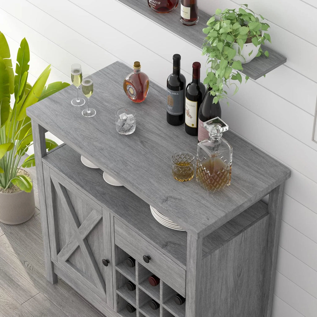 Gray Coffee Bar Cabinet with Storage J884