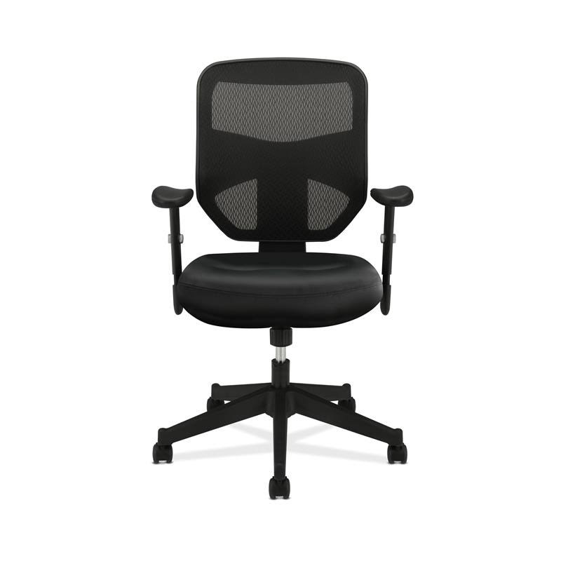 Leather High-Back Mesh Work Chair with Adjustable Arms in Black G7920