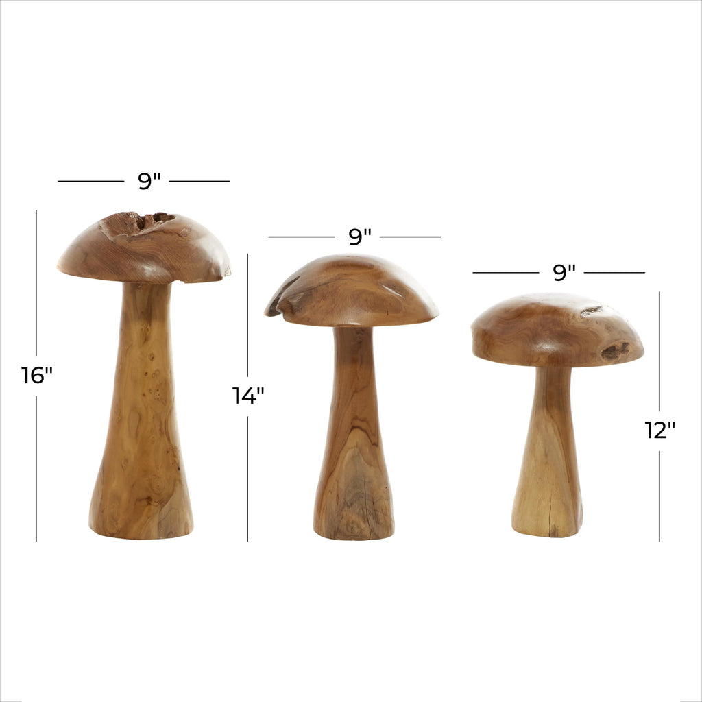 Brown Wood Mushroom Sculpture Set of 3 R5375
