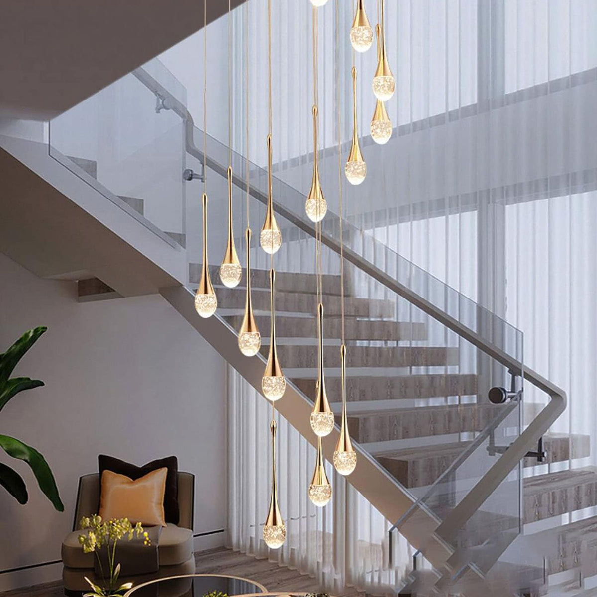 High Ceiling Dimmable Crystal Chandelier with LED Bulb E843868