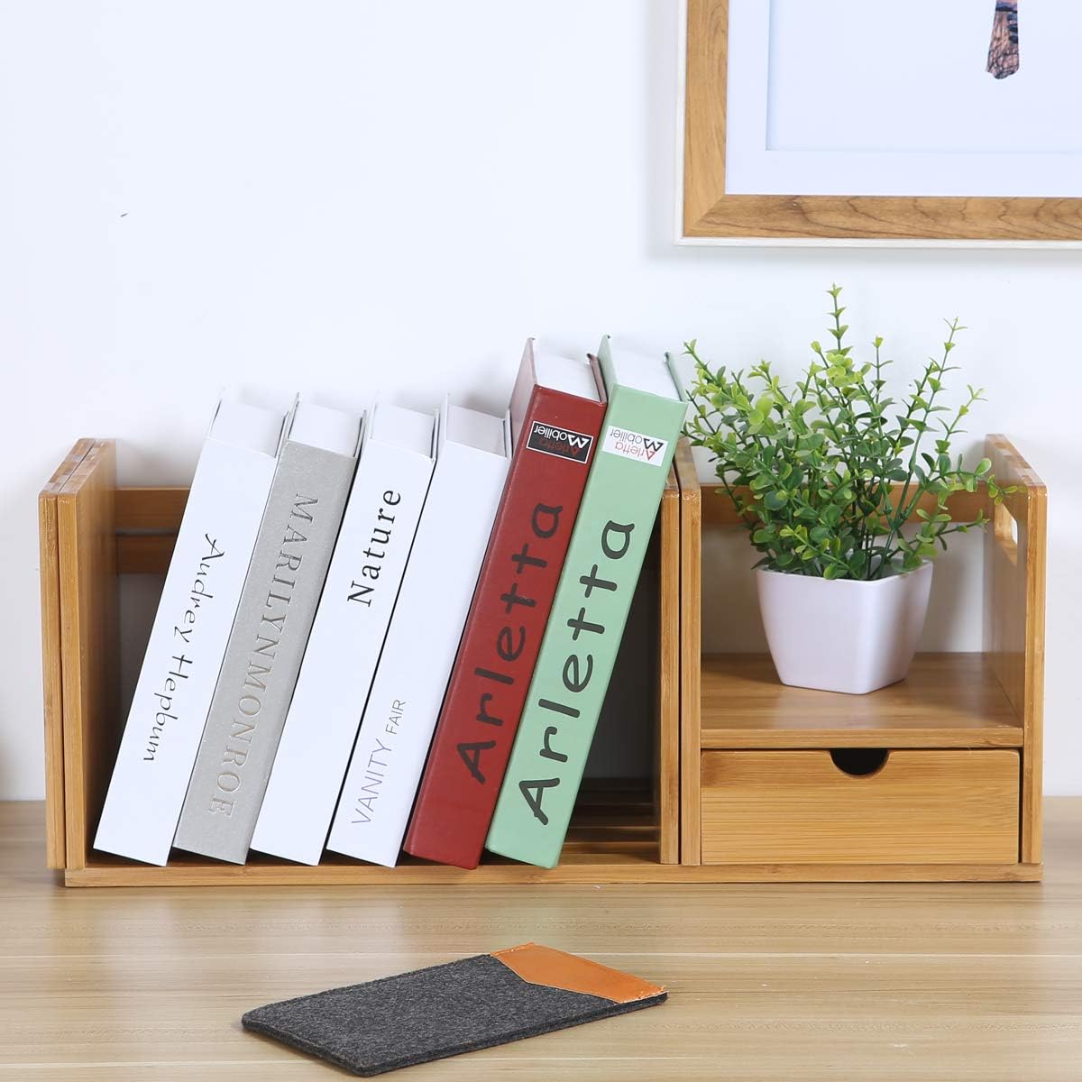 Bamboo Desktop Bookshelf with 3 Drawers U4595