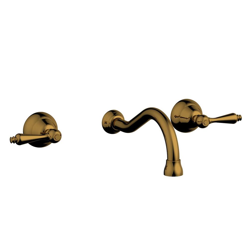 Polished Brass Double Straight Handle Wall Mount Bathroom Sink Faucet O35297