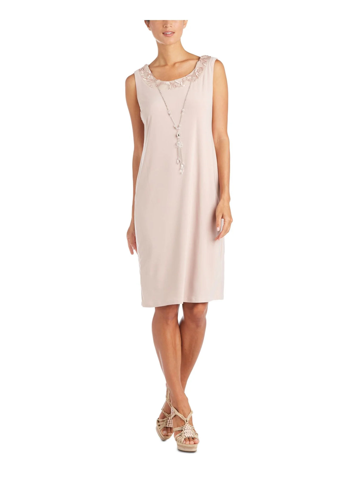 Beige Stretch Sleeveless Round Neck Sheath Dress 12 A84158