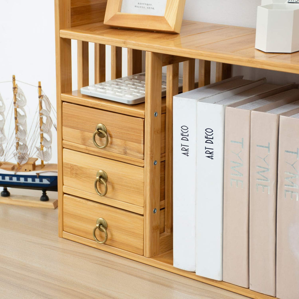 Bamboo Desktop Bookshelf with 3 Drawers U4595