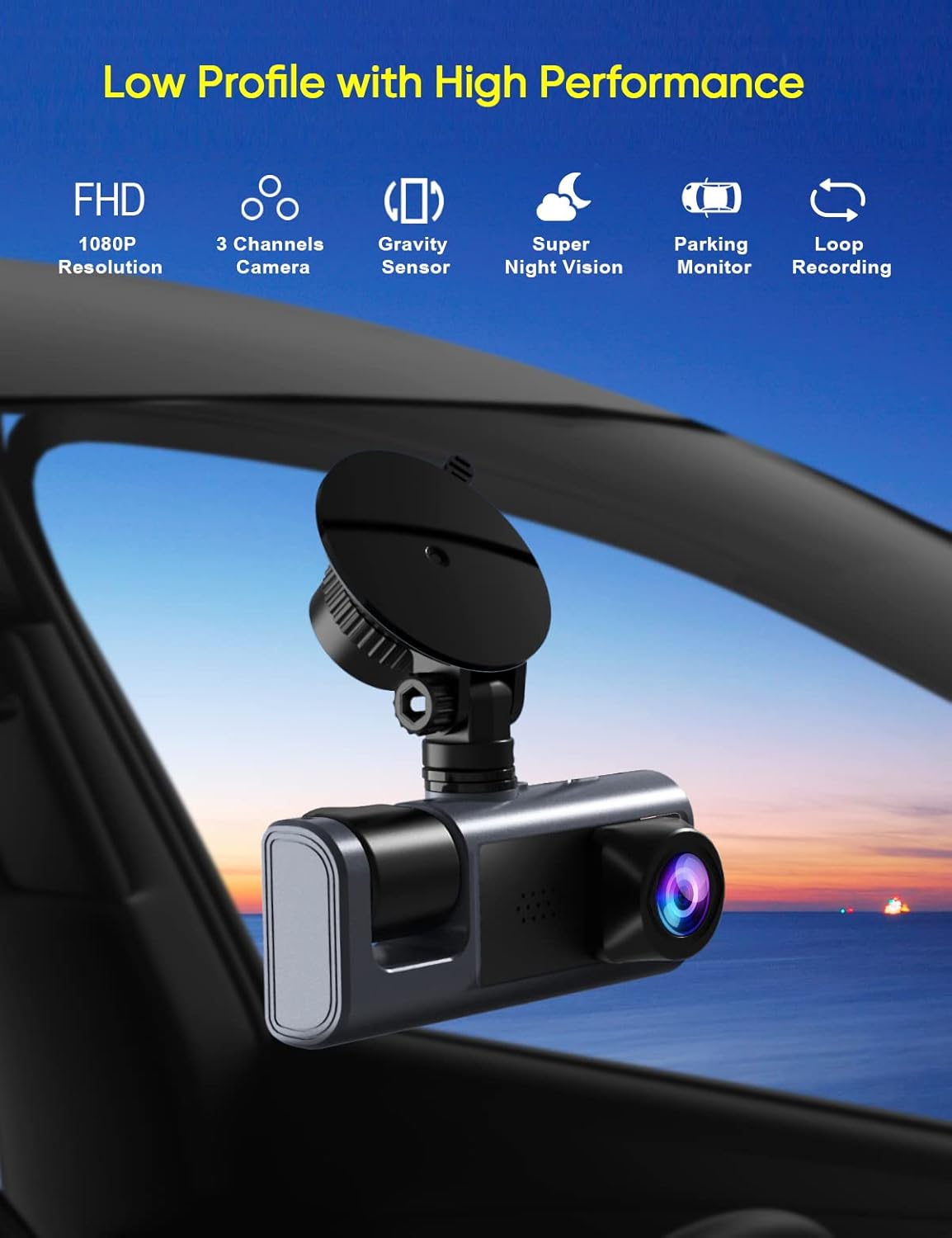 3 Channel 1080P Dash Cam with IR Night Vision, Pack of 2 J983