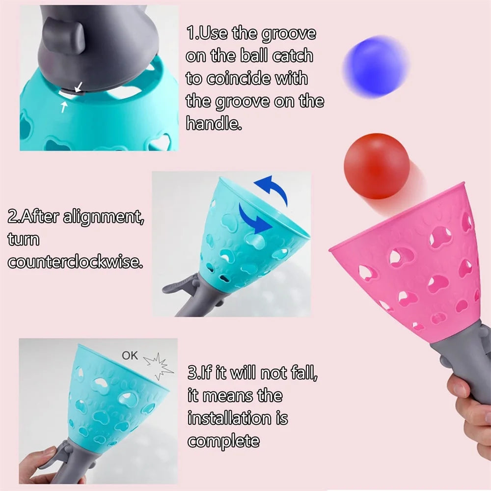 Pop-Pass-Catch Ball Game with 2 Catch Launcher Baskets and 4 Balls T37976