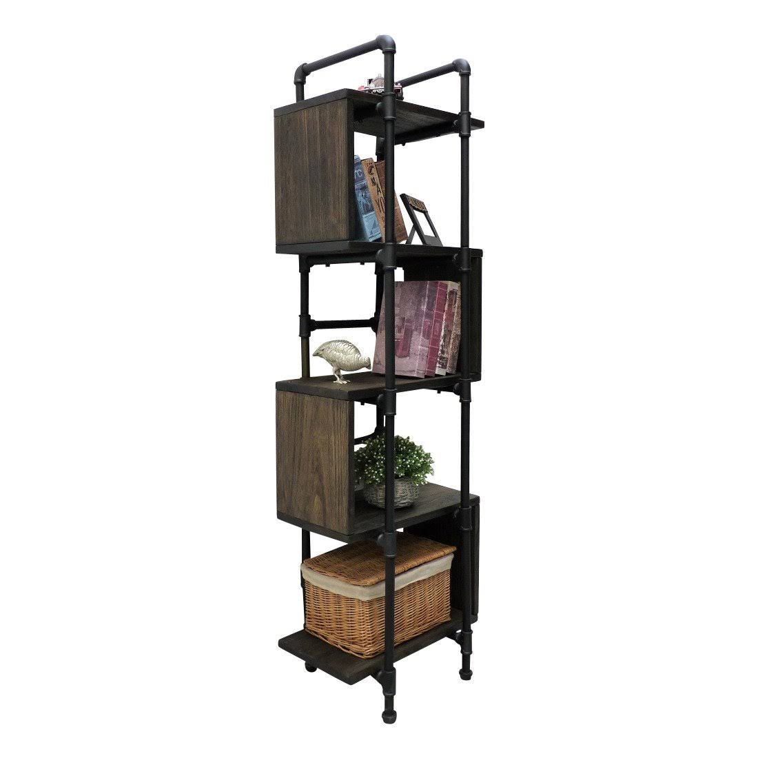 Brushed Brass Gray Natural Etagere Bookcase Q653