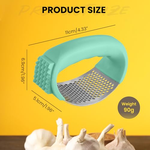 Stainless Steel Garlic Press Rocker with Peeler and Cleaning Brush A6230