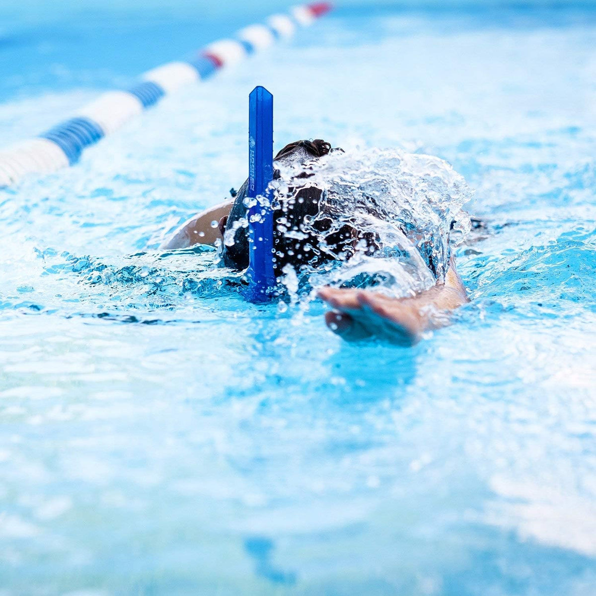 Blue Center Mount Snorkel with Silicone Mouthpiece and One-Way Purge Valve K777