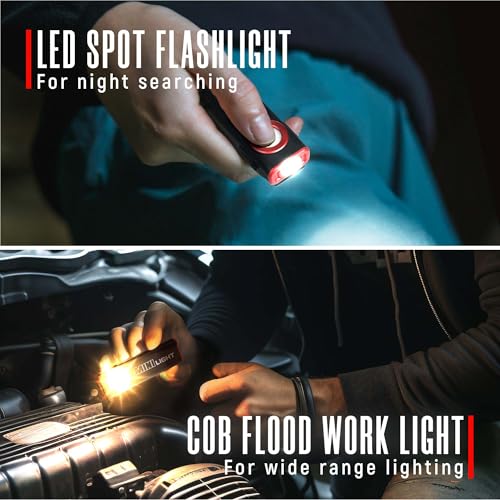 1600 Lumens Mini Magnetic Flat LED Flashlight with Clip, 3 Modes Waterproof Pocket Light (Ruby red) S497