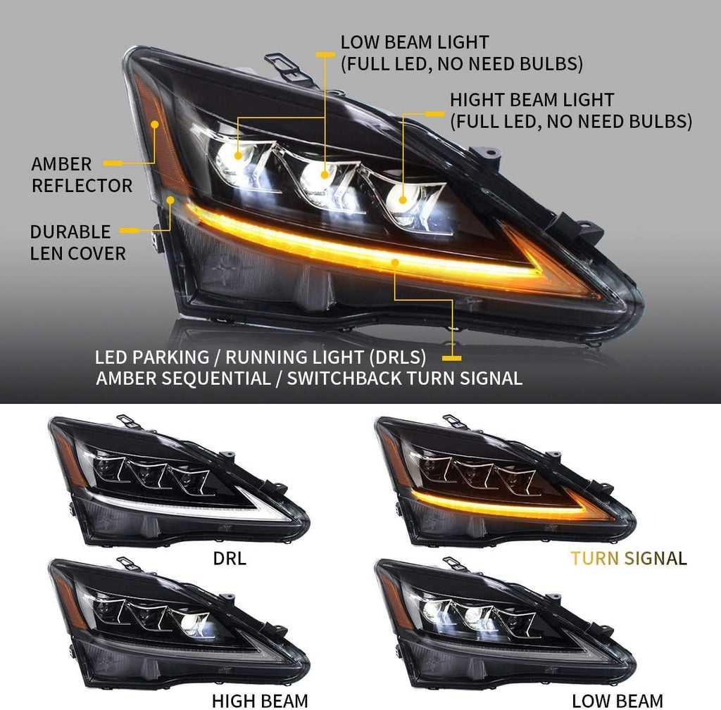 Full LED Amber Reflector Headlights & Red Taillights Assembly T9667