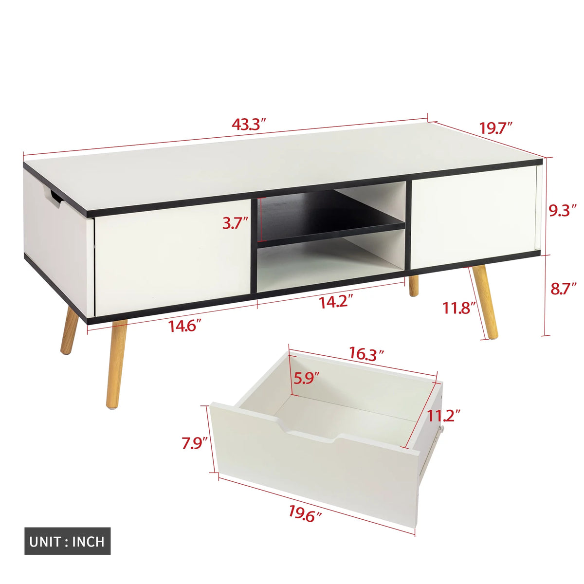 Modern Coffee Table with Storage Wooden Center Table, White Q257894