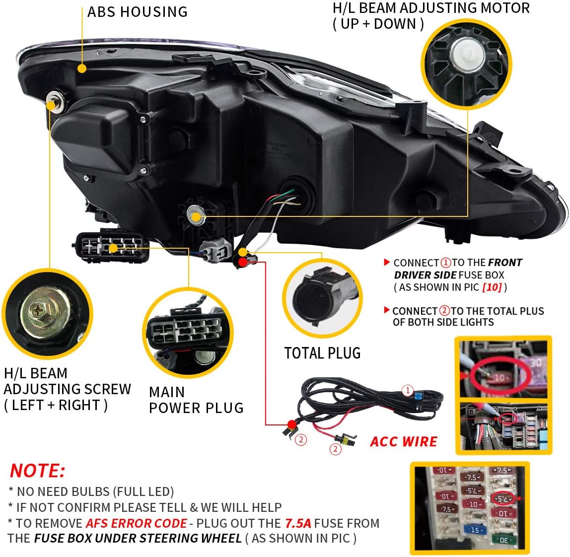 Full LED Amber Reflector Headlights & Red Taillights Assembly T9667