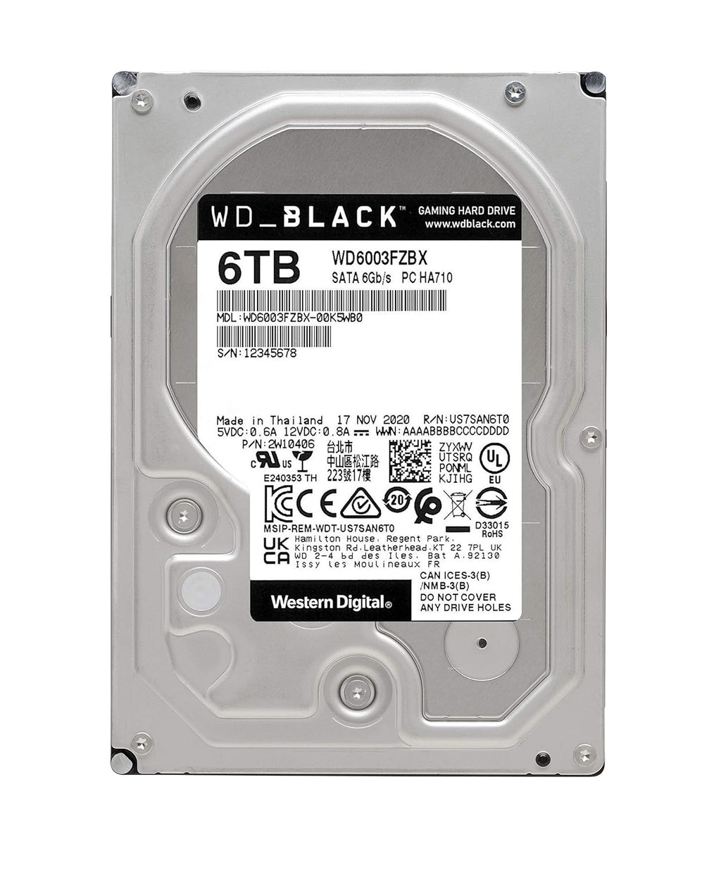 6TB 7200 RPM SATA 6 Gb/s 256 MB Cache 3.5 Internal Hard Drive HDD A72362