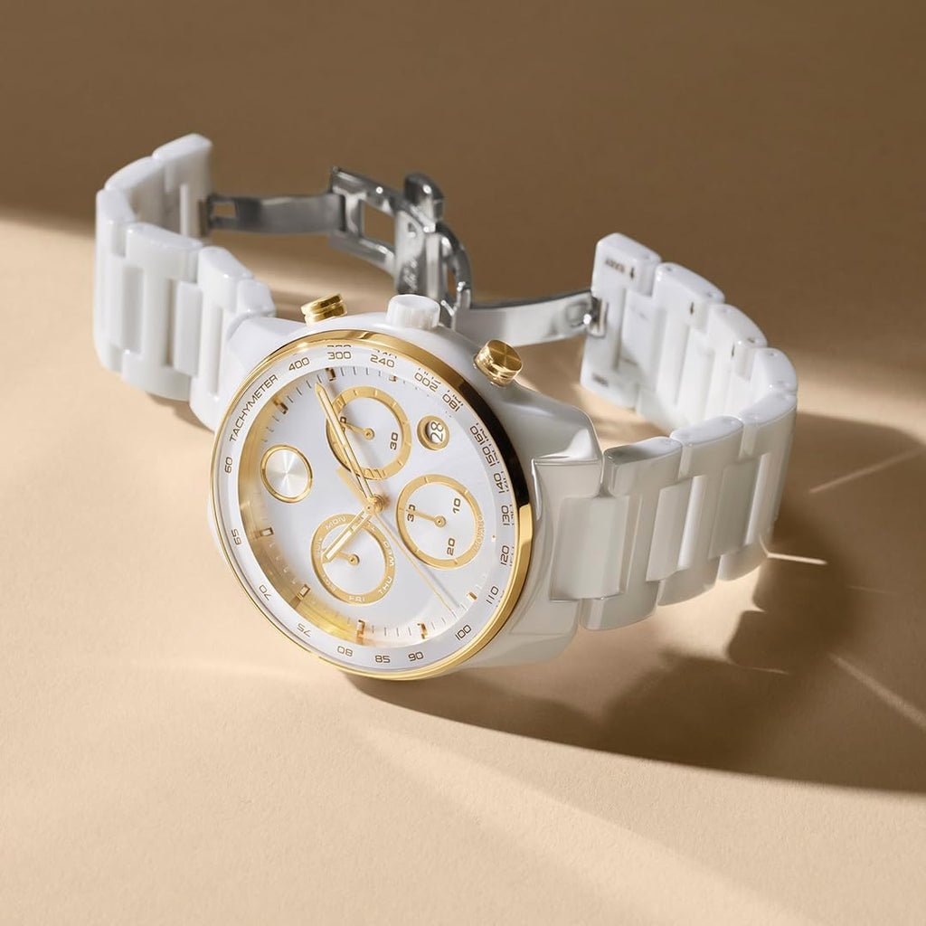 Swiss Quartz Chronograph Ceramic Link Bracelet Sport Watch 44mm R157976