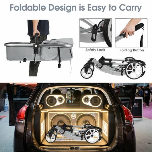 Gray Folding Aluminum Infant Reversible Stroller with Diaper Bag P868510