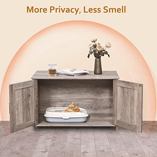 39.4" L Wooden Cat Litter Box Enclosure with Barn Door, Greige Y7276