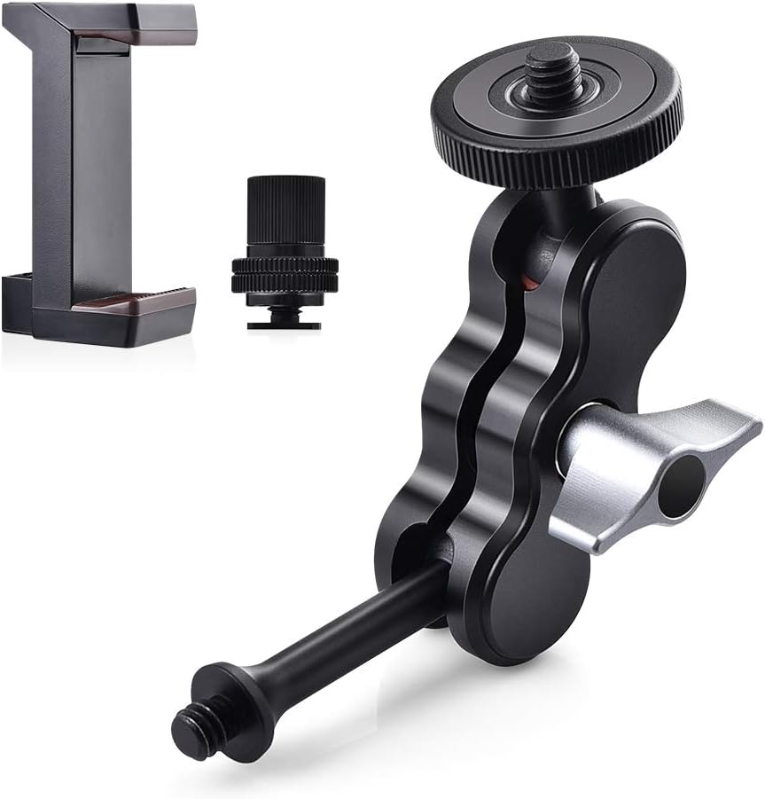 Double Ballhead Arm 360 Degree Rotation Magic Articulating Arm 1/4 Heavy Duty Friction Arms Mount Bracket with Flash Light Hot Shoe + Camera Fixing Screw Adapter for Camera DSLR Monitor Video A47387