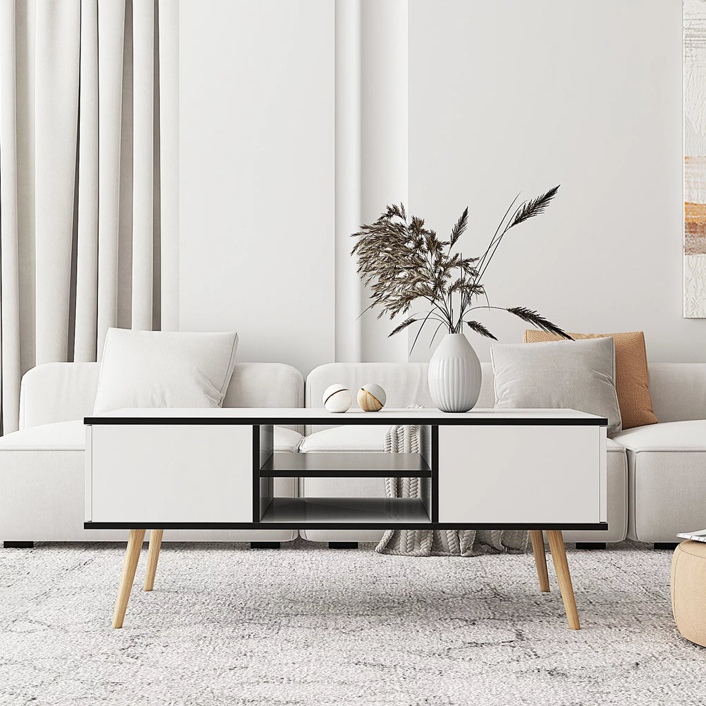 Modern Coffee Table with Storage Wooden Center Table, White Q257894