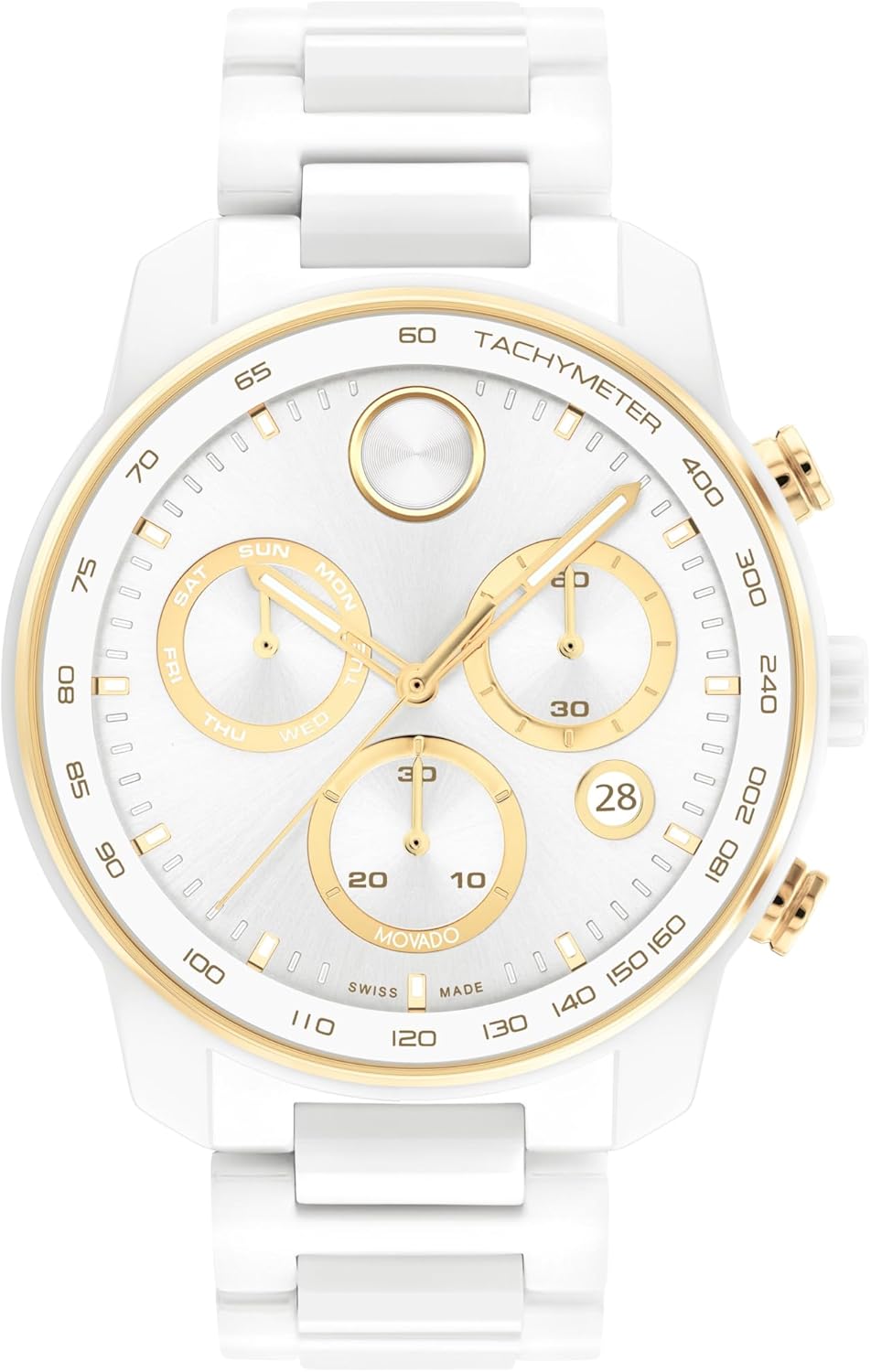 Swiss Quartz Chronograph Ceramic Link Bracelet Sport Watch 44mm R157976