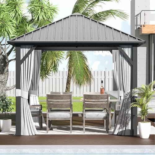 10' X 12' Aluminum Hardtop Gazebo with Galvanized Steel Double Roof T250