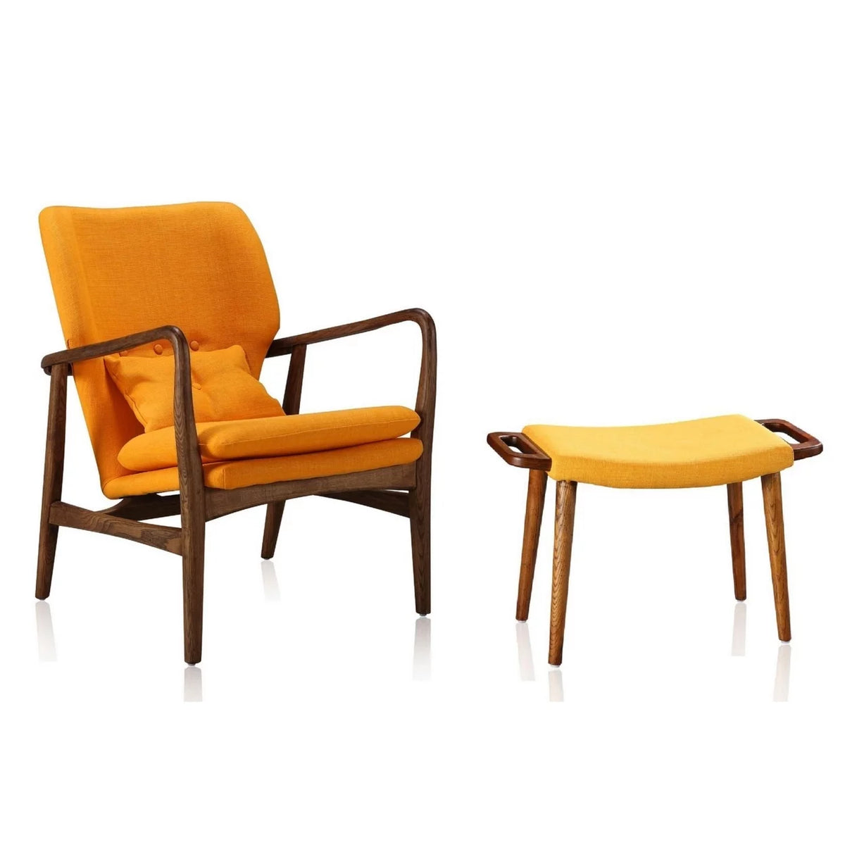 Yellow and Walnut Accent Chair and Ottoman E3279
