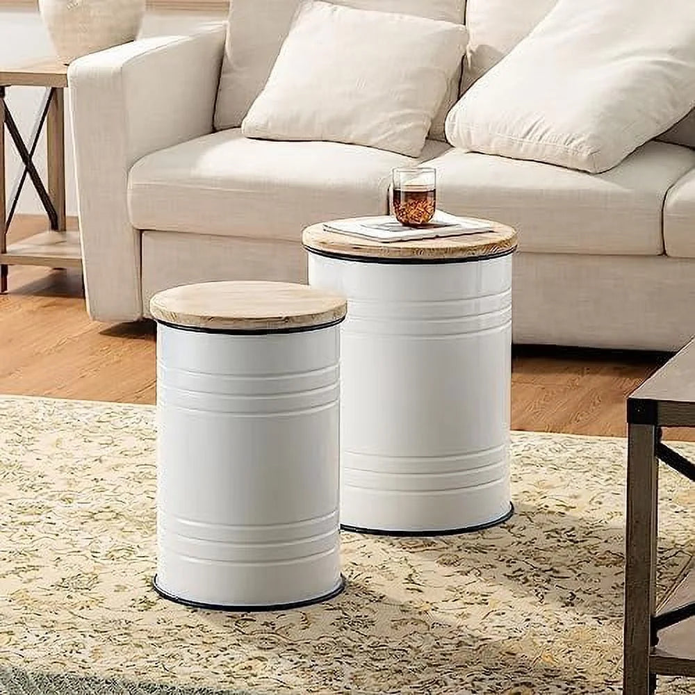 Rustic Ottoman Stool Set of 2 Nesting Coffee Table I8920