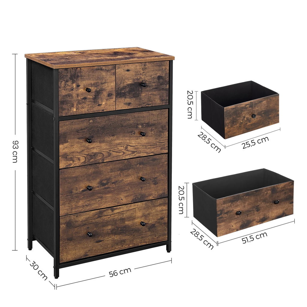 Brown and Black 5 Fabric Drawer Dresser L486128