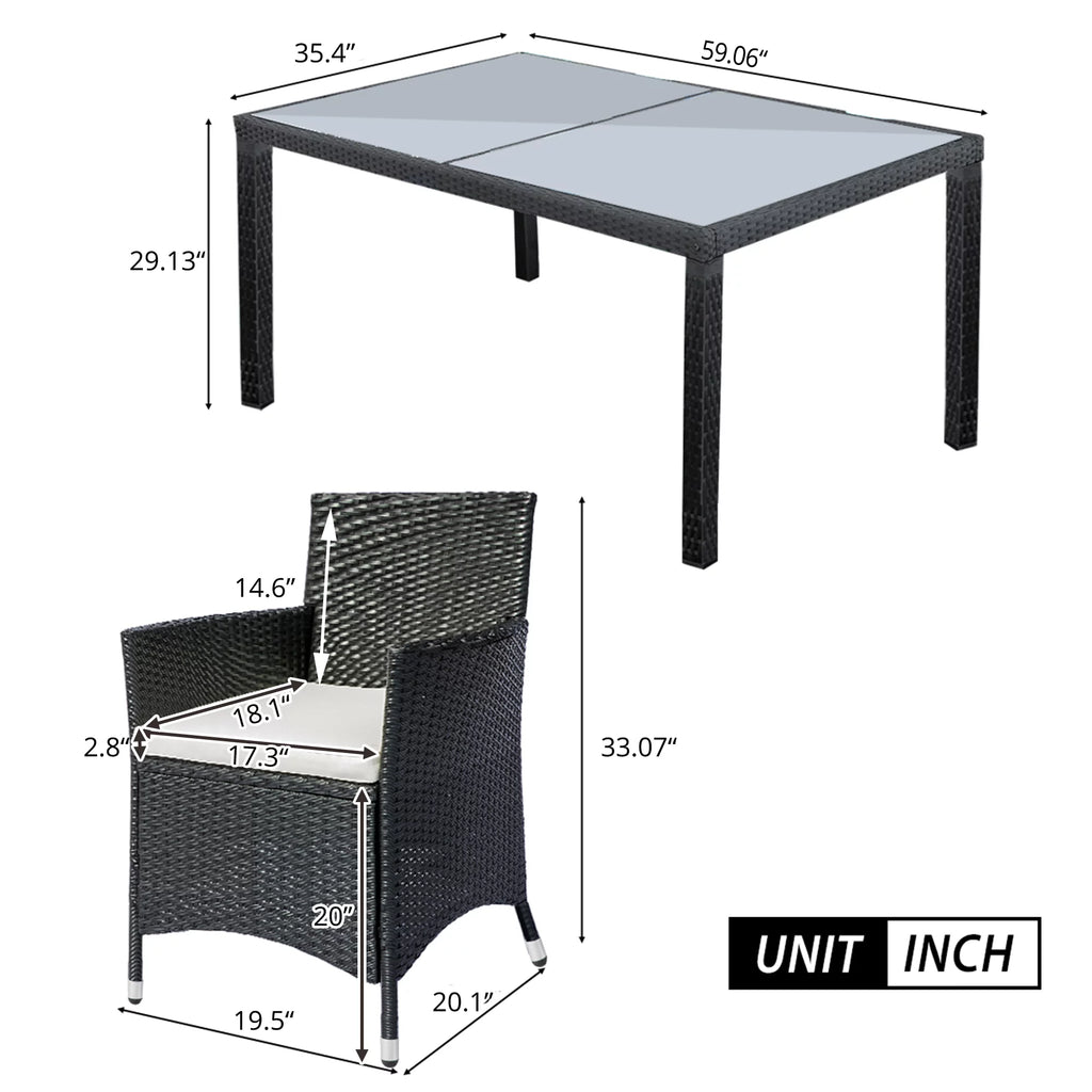 Outdoor PE Rattan Wicker Dining Set of 7 with 6 Chairs Q85952