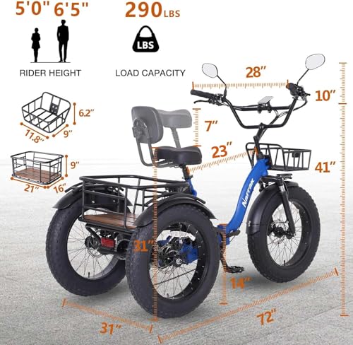 750W 48V13Ah 20"x4.0" Aluminum Folding Fat Tire 3 Wheel Electric Trike F337281