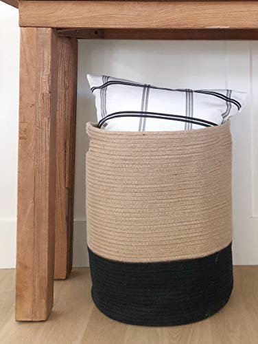 Large Cotton Blanket Basket 19 x 16 x 16 Inches White & Tan Q7932