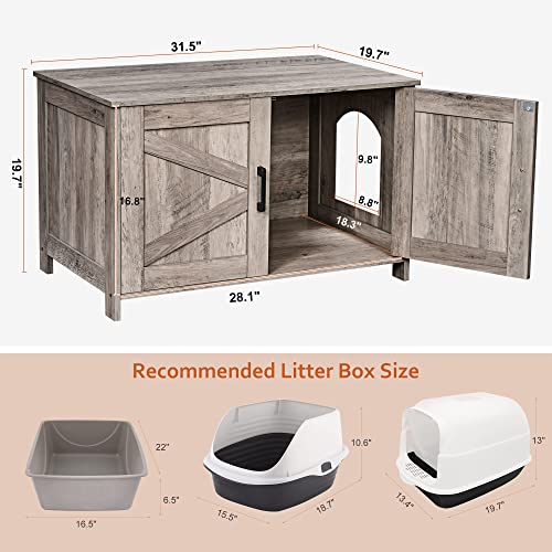 39.4" L Wooden Cat Litter Box Enclosure with Barn Door, Greige Y7276