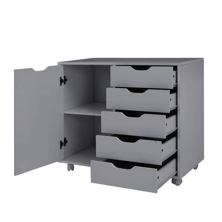 Gray 5-Drawer Office Storage Cabinet with Shelves N661