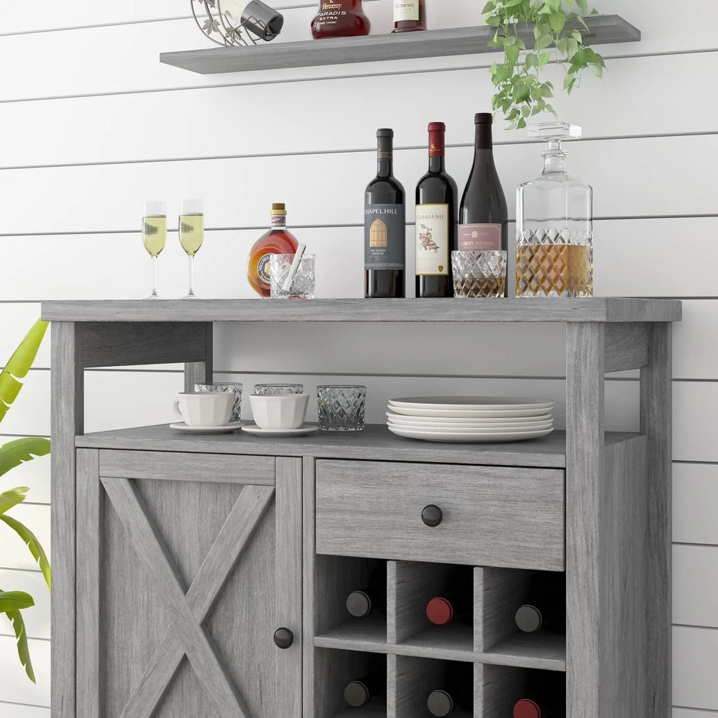 Gray Coffee Bar Cabinet with Storage J884