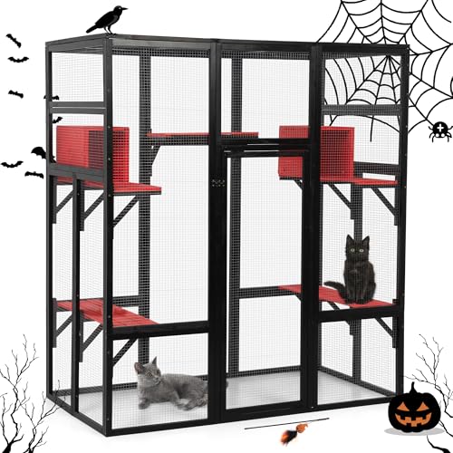 70 Inches Large Wooden Catio Outdoor Cat Enclosure with Waterproof Roof T696