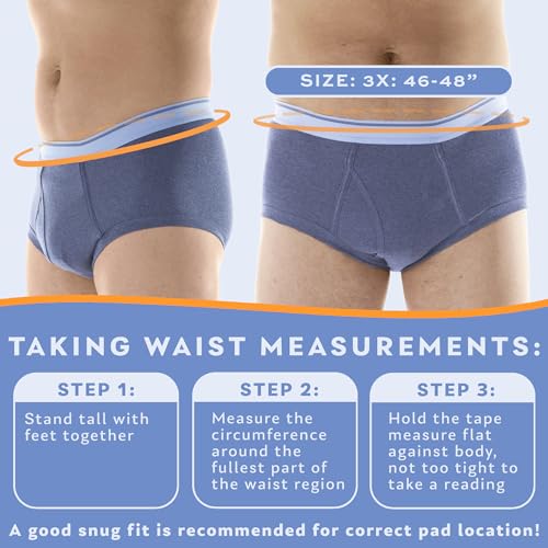 Reusable Washable Men's Incontinence Briefs (Pack of 6) (Gray) (L) (Waist 38-40) N8301