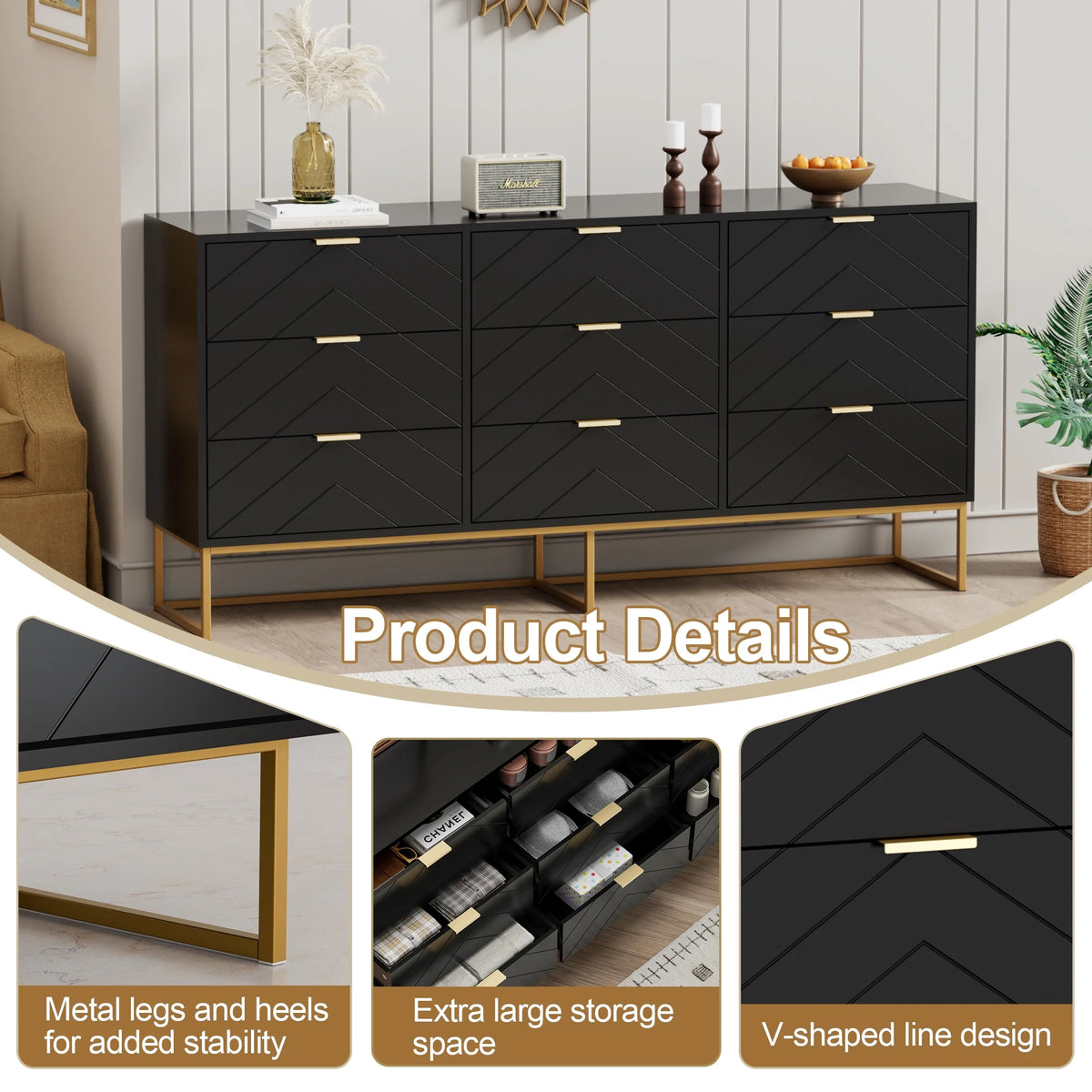 White 9 Drawer Wood Dresser Q770
