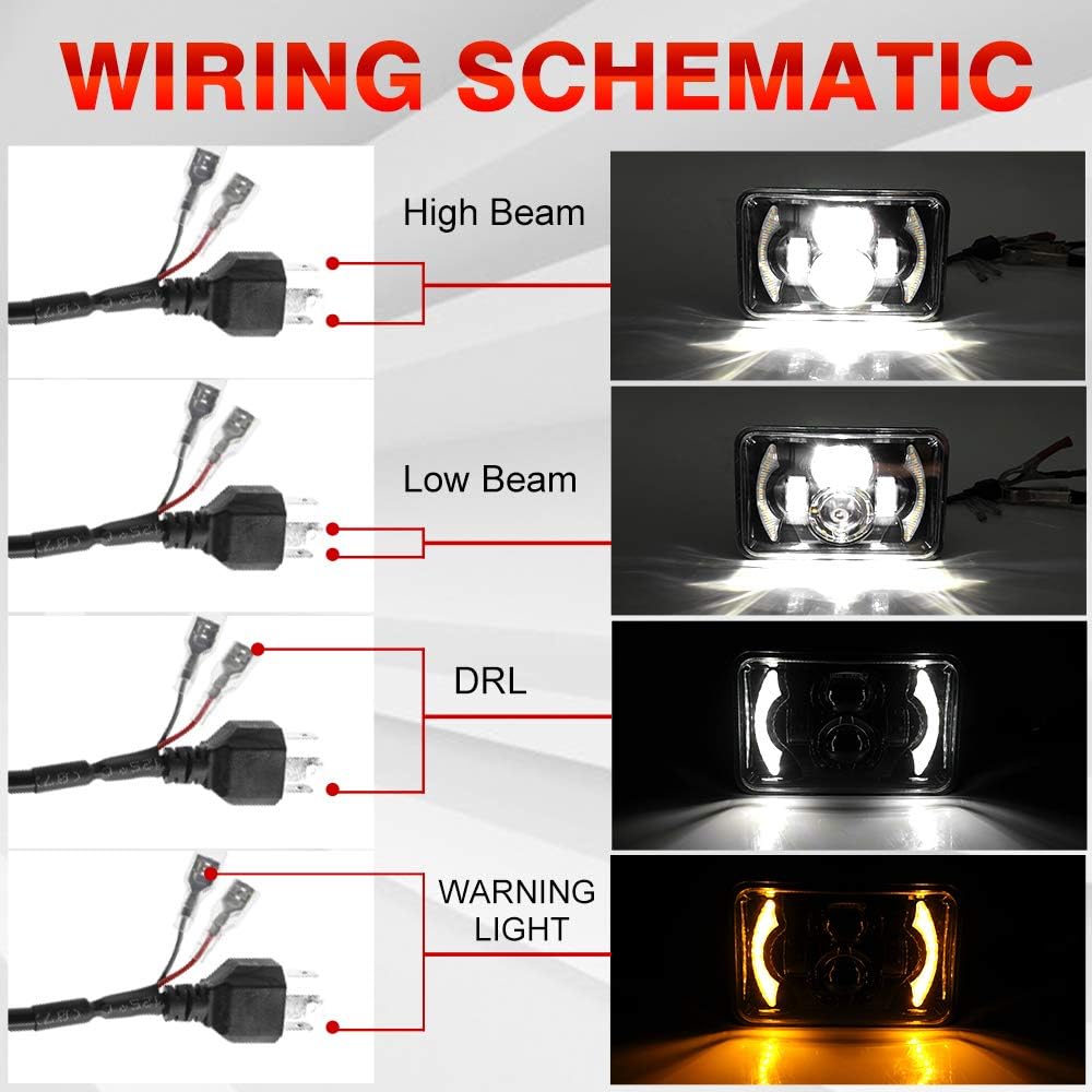 4x6 Inch LED Headlights Sealed Beam 80W Amber Halo Rectangular Replacement K44469