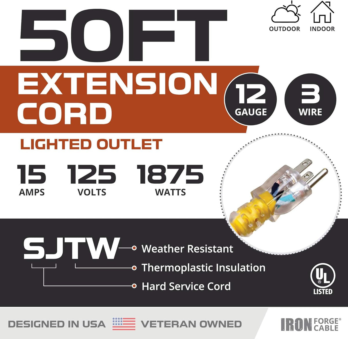 2 Pack of 50 Ft Yellow Heavy Duty 3 Prong Extension Cords F5198