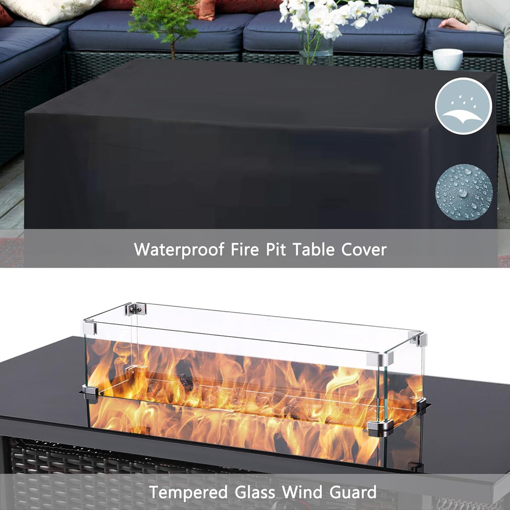 43 Inch 60,000 BTU Propane Gas Fire Pit Table with Glass Wind Guard A21468