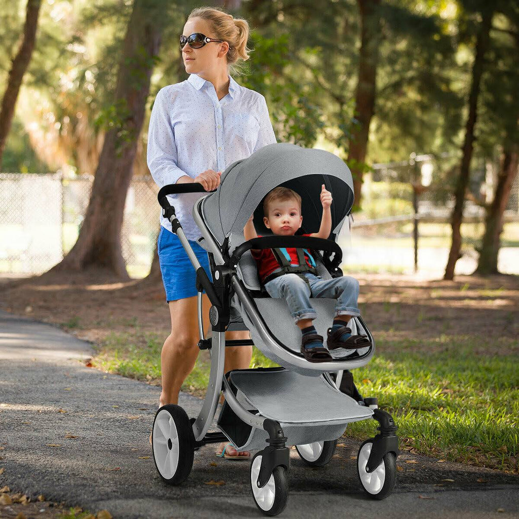 Gray Folding Aluminum Infant Reversible Stroller with Diaper Bag P868510