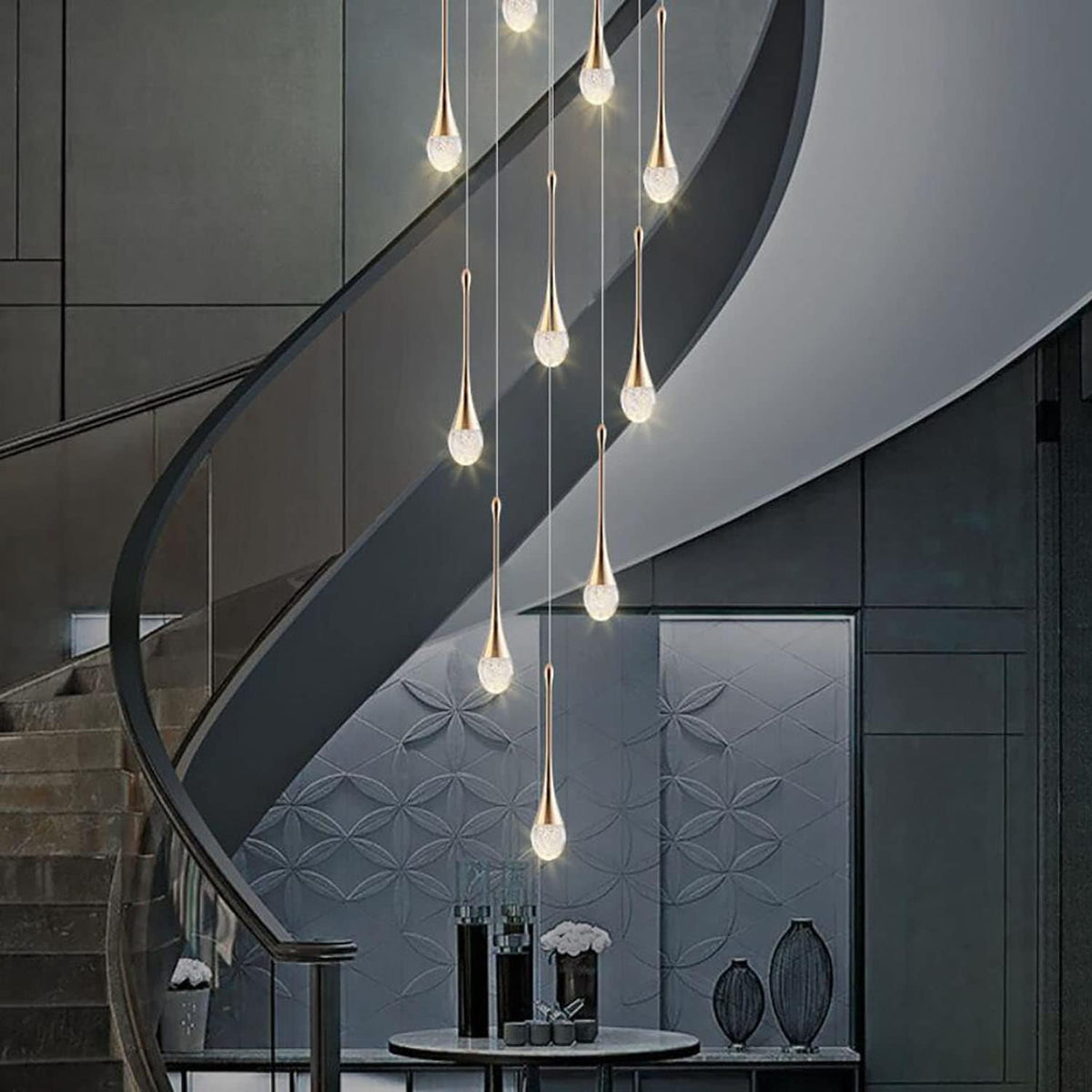 High Ceiling Dimmable Crystal Chandelier with LED Bulb E843868