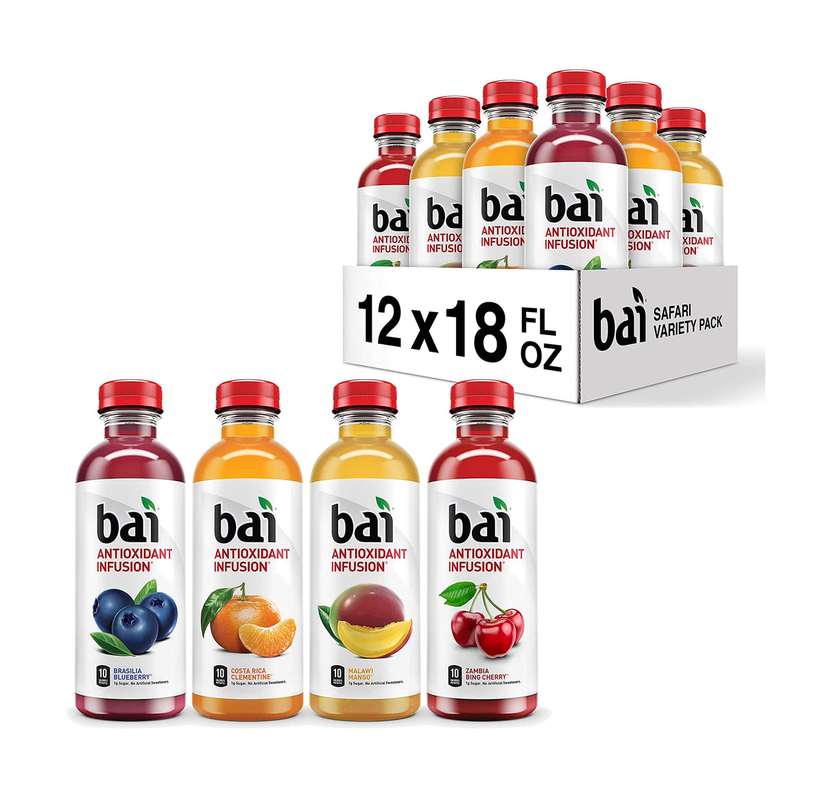 Antioxidant Infused Flavored Water Variety Pack, 18 Fl Oz Bottles (Pack of 12) S14312
