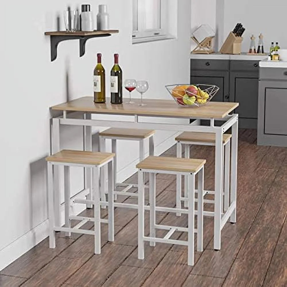 Dining Table Set for 4 with 4 Round Stools 5 Piece B788
