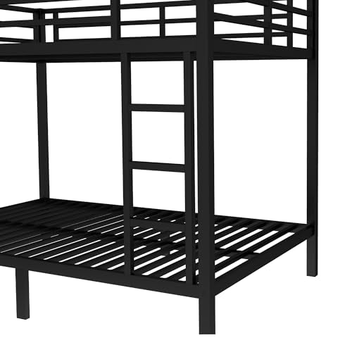 Heavy Duty Black Twin XL Over Twin XL Bunk Bed Frame with Ladder I4411