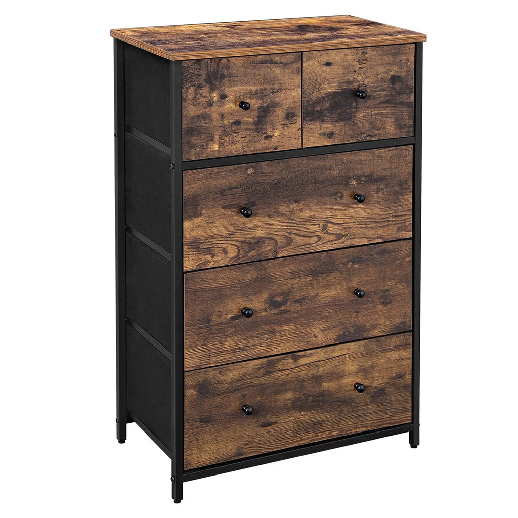 Brown and Black 5 Fabric Drawer Dresser L486128
